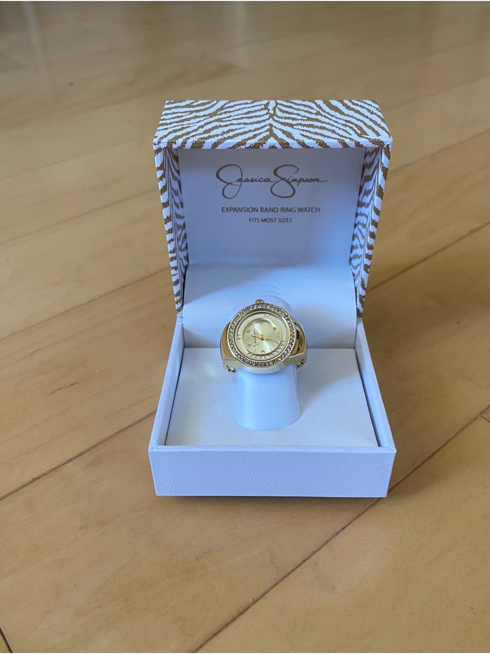 Jessica Simpson Gold Floating Crystal Accent Ring Watch